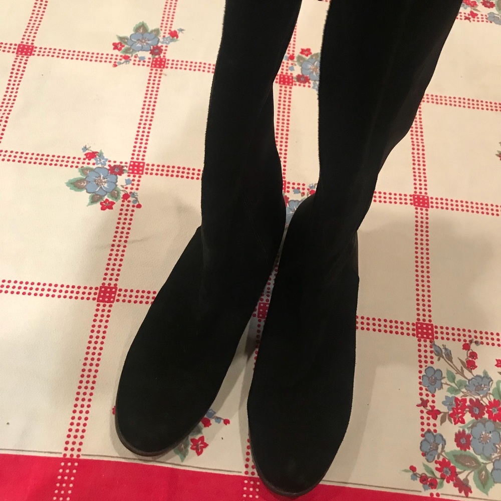 Black suede thigh length boots